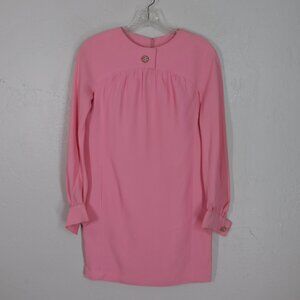 Vintage 60s Jane Andre Shift Dress Hot Pink Long Sleeve Crystal Ball Buttons